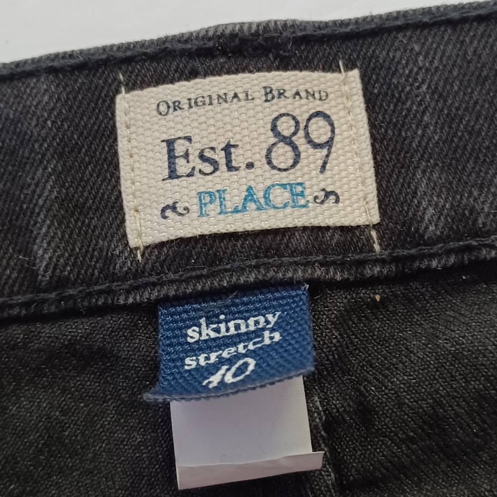 Est 89 PLACE Black Jeans Size 10 skinny stretch embroidery adjustable strap